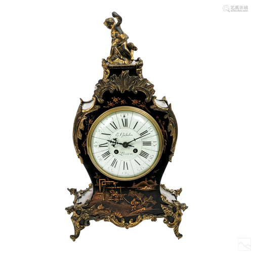 Gubelin Swiss Japanned Lacquer Bronze Mantle Clock