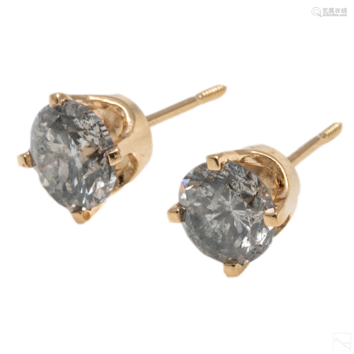 14K Gold 2 CTTW Natural Diamond Stud Earrings Pair