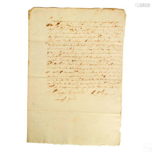 17th Cent Age of Sail 1695 Antique Letter Document