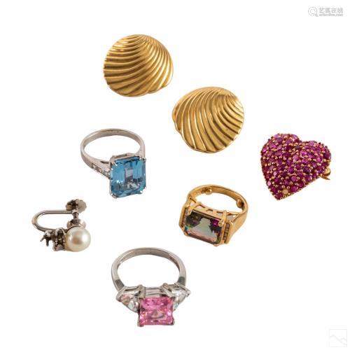 14K Gold Rings Earrings & Pin Collection 29 grams