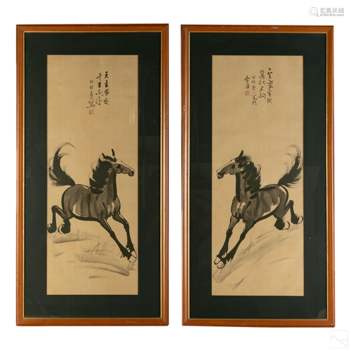 Chinese Galloping Horse Watercolor Paintings