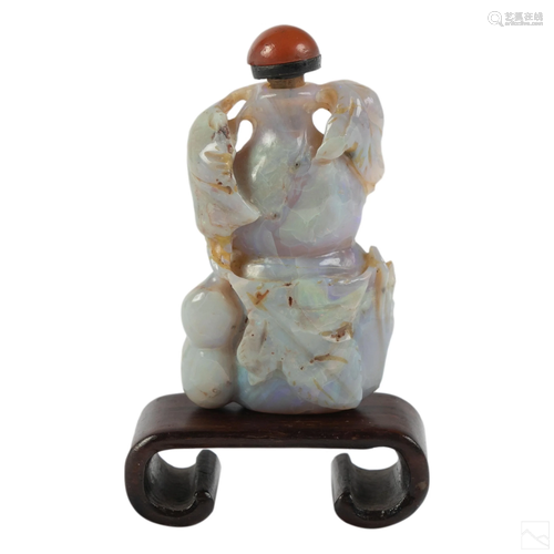 Chinese Iridescent Carved Fruit Opal Snuff Bottle