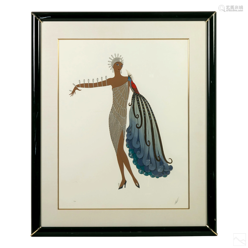 Erte Diva II Peacock Lady Signed Emboss Serigraph