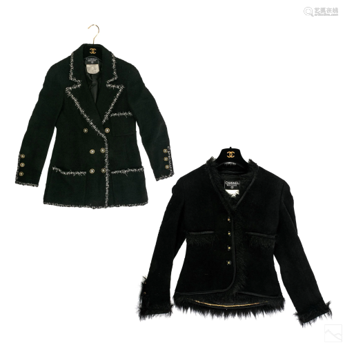 Chanel Black Weave Knit Wool Jackets Group Size 36