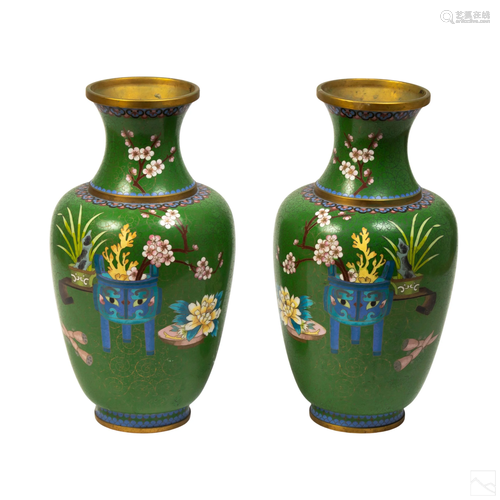 Chinese VTG Fine Wire Cloisonne Enamel Vases PAIR