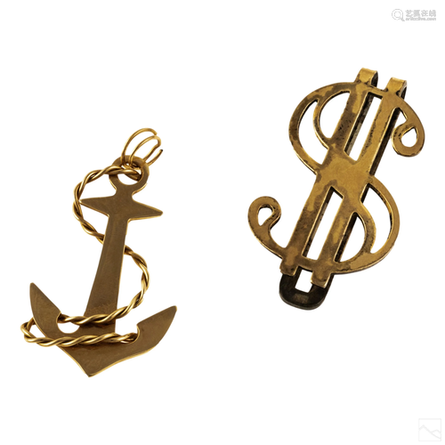 14K Gold Anchor Pendant & Mixed Metal $ Money Clip