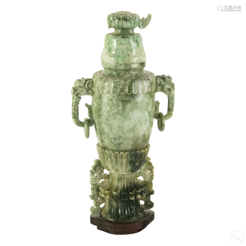 Chinese Carved Variegated Jade Dragon Antique Vase