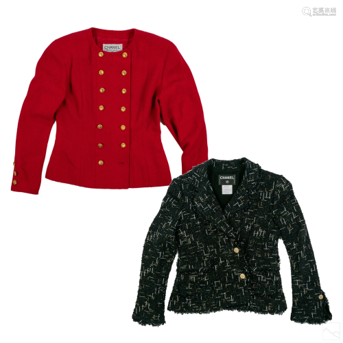 Chanel LOT 2 Red & Black Gold Weave Knit Jackets