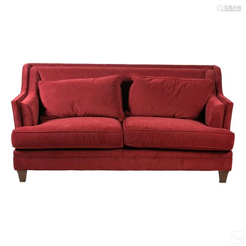 Baker Furniture Red Upholstered Pillow Back Sofa