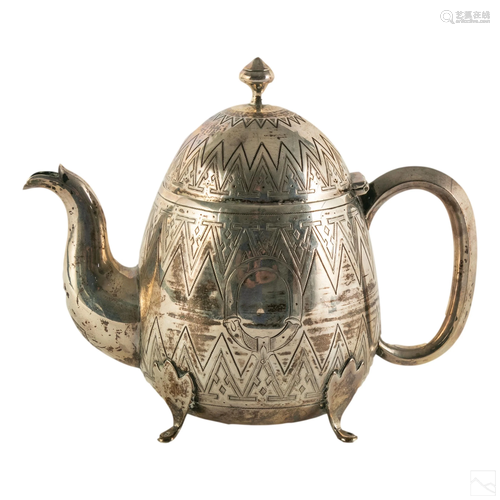 Russian Antique 84 Silver Engraved Teapot 257 gram