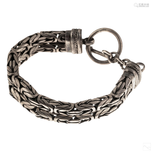 Mens Heavy Sterling Silver Byzantine Link Bracelet