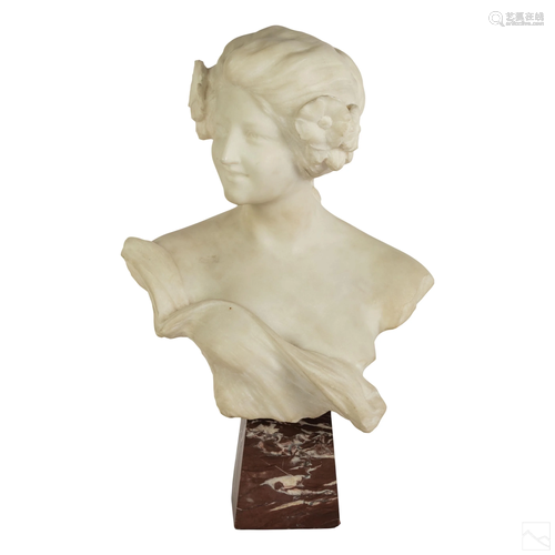 Art Nouveau Carved Marble Figural Bust Sculpture