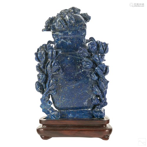 Chinese Carved Lapis Lazuli Antique Covered Vase