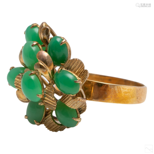 14K Yellow Gold Vintage Green Jade Ring Size 8