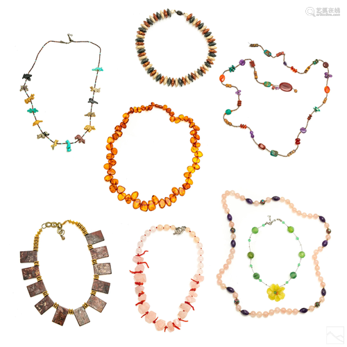 Quartz Amber Coral Beaded Vintage Necklaces Group