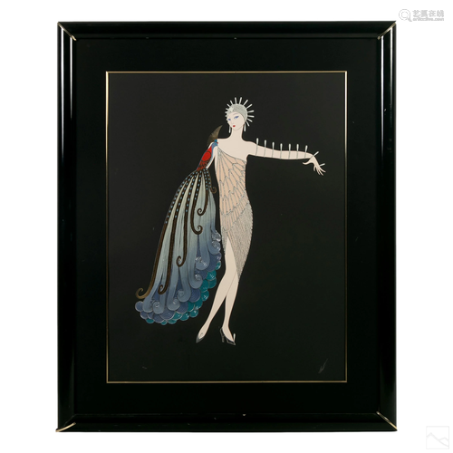 Erte Diva I Peacock Lady Signed Embossed Serigraph