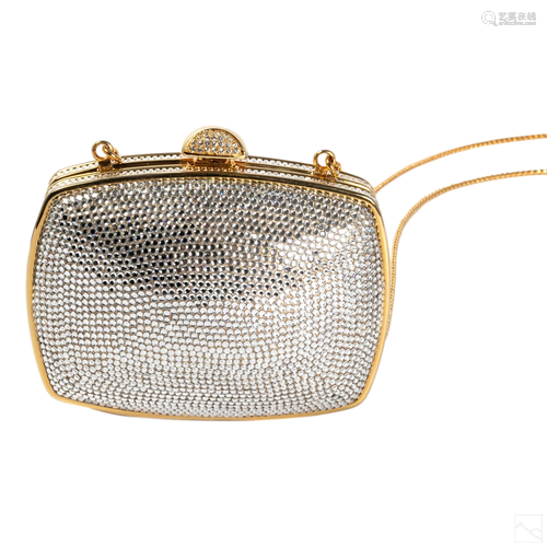 Judith Leiber Crystals Embellished Gilt Box Purse