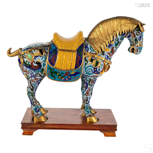 Chinese Tang Style Cloisonne Enamel Horse On Base