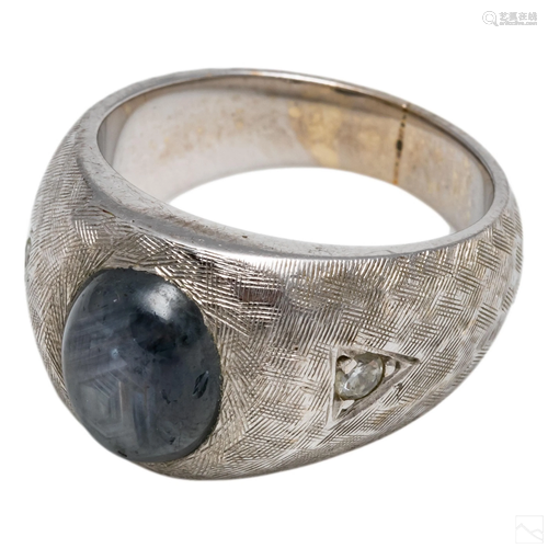 Platinum Men's Natural Star Sapphire Diamond Ring