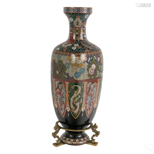 Japanese Antique Cloisonne Goldstone Dragon Vase