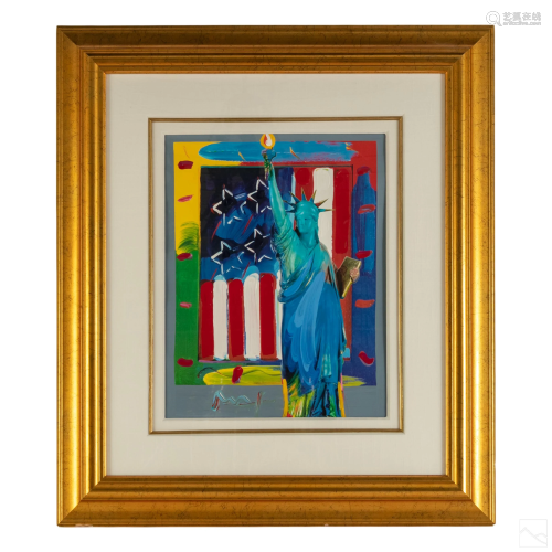 Peter Max (b.1937) Patriotic Liberty Flag Painting