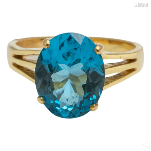 14K Gold 6 Ct Fine London Blue Topaz Gemstone Ring