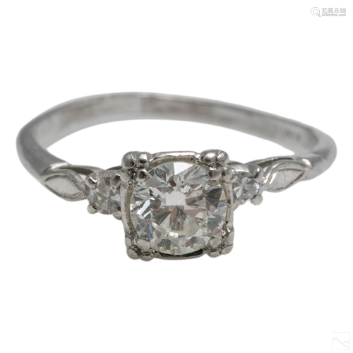 Platinum Retro .75 CTTW Diamond Engagement Ring s7