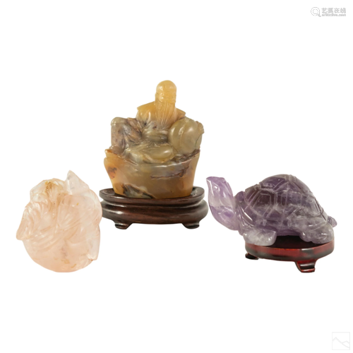 Chinese Carved Jade Quartz Amethyst Figurine Group