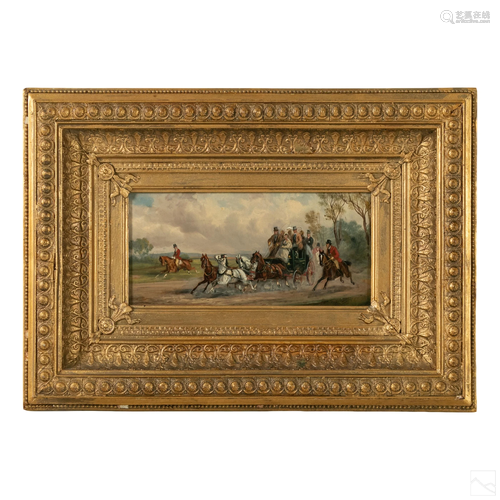 Equestrian Horse and Carriage Antique Oil Painting