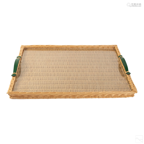 Hermes French Designer Wicker Handled Serving Tray