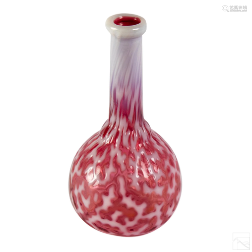 Opalescent Seaweed Cranberry Glass Barber Bottle