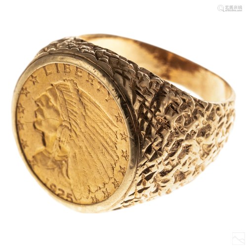 22K Gold $2.50 Indian Coin in 14K Gold Ring Size 8