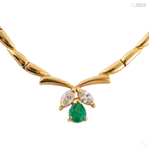 18K Gold Pear Emerald & Diamond 4/5 CTTW Necklace