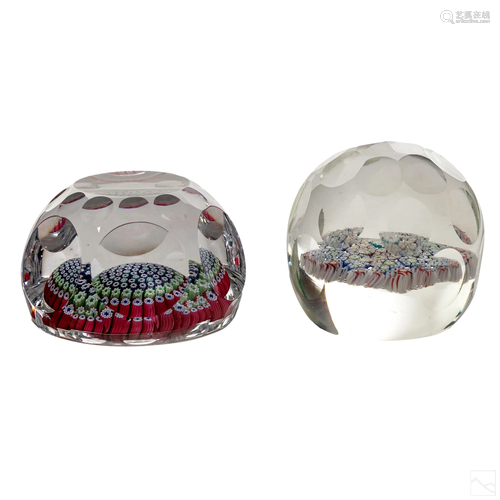 Studio Art Glass Faceted Millefiori Paperweights