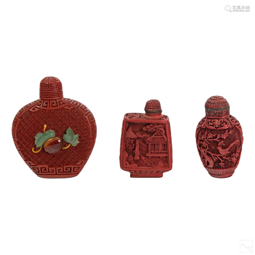 Chinese Cinnabar Lacquer Snuff Bottles Collection