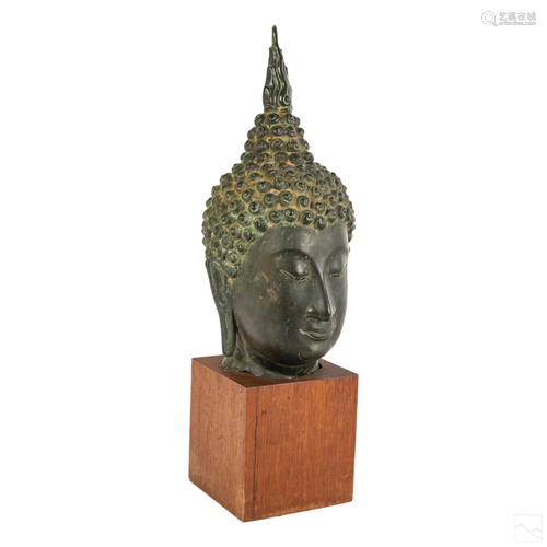 Chinese Antique Bronze Buddha Head Bust Sculpture