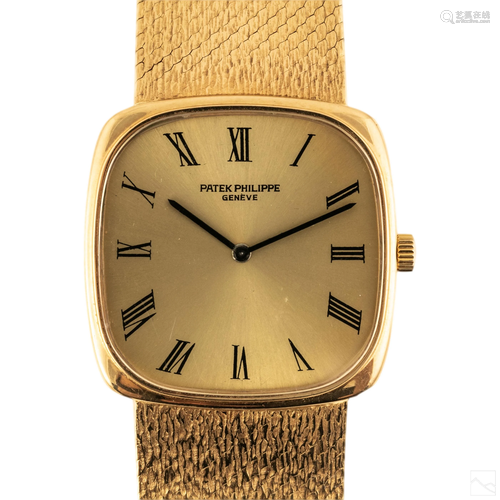 18K Gold Mens Patek Philippe Mesh Band Dress Watch