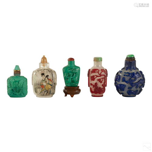 Chinese Antique Stone and Glass Snuff Bottle Group