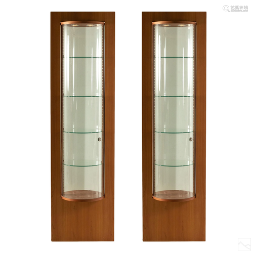 Danish Modern Round Tower Glass Display Cases Pair