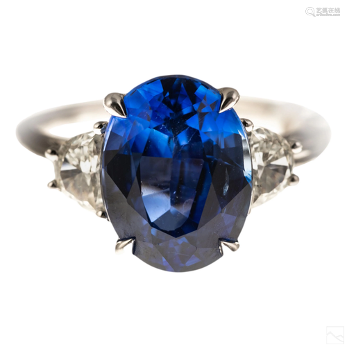 Platinum GIA 6.54 CTTW Sapphire and Diamond Ring