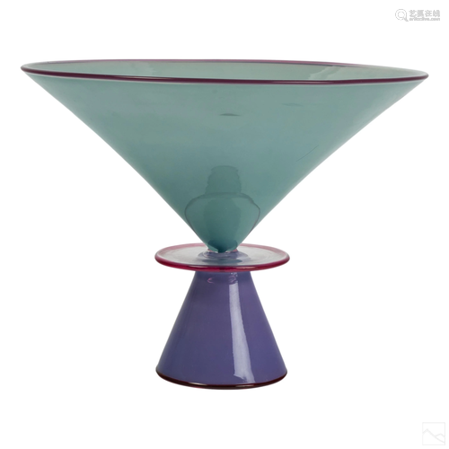 Studio Art Glass Aqua and Lavender Modern Compote