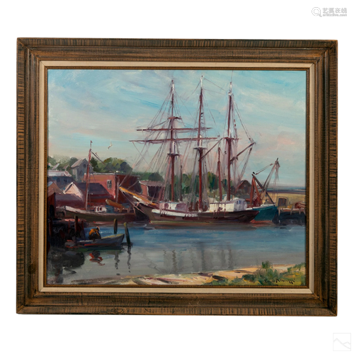 Emile A. Gruppe 1896-1978 Harbor Seascape Painting