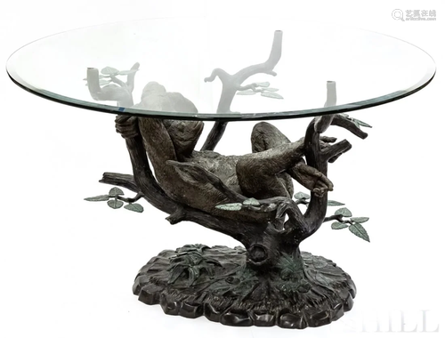 Maitland-Smith Bronze Monkey Table Round Glass Top