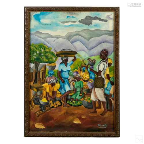 Wilfrid Louis (1943-2012) Haitian Village Painting