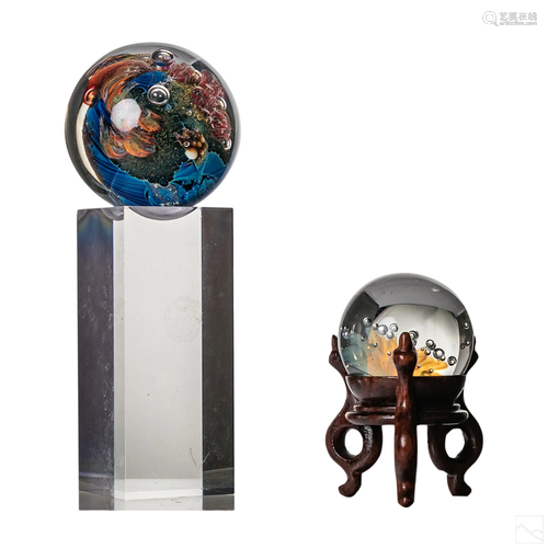 J Simpson Mini Sphere Art Glass Paperweights Group