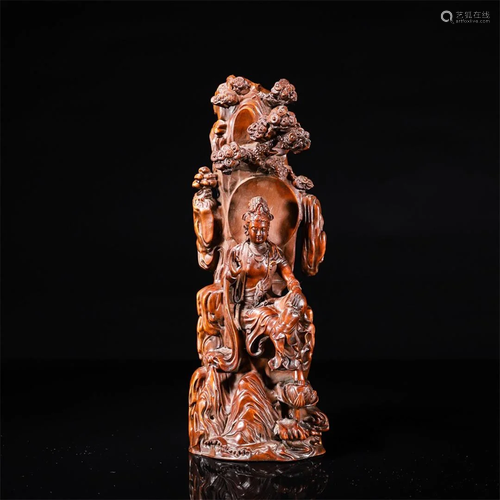 Carved Bamboo Seated Guanyin