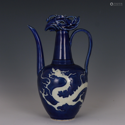 Blue and White Reserve Decorated Ewer