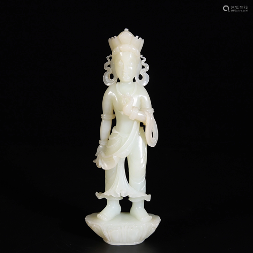 Carved White Jade Standing Bodhisattva