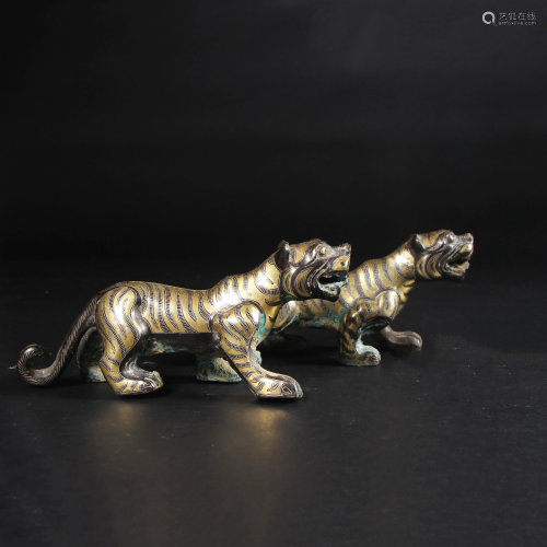 Pair Gold and Silver Inlaid Paper Weights