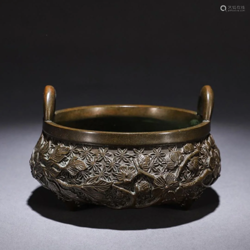 Bronze Lotus Tripod Censer
